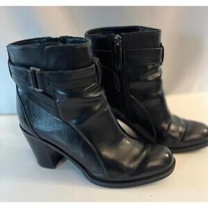 Franco Sarto Stylish Black Faux Leather Ankle Boots Side Zipper & Buckle Size 6